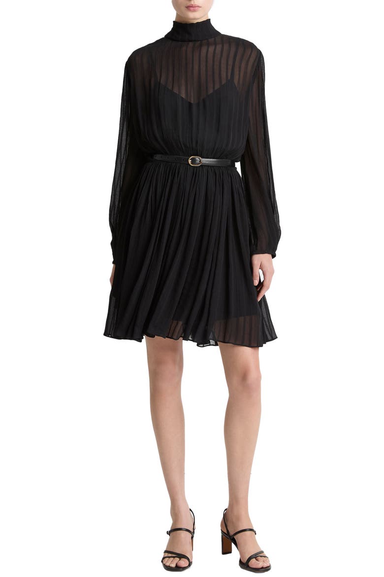 Stripe Long Sleeve Chiffon Dress, Main, color, BLACK