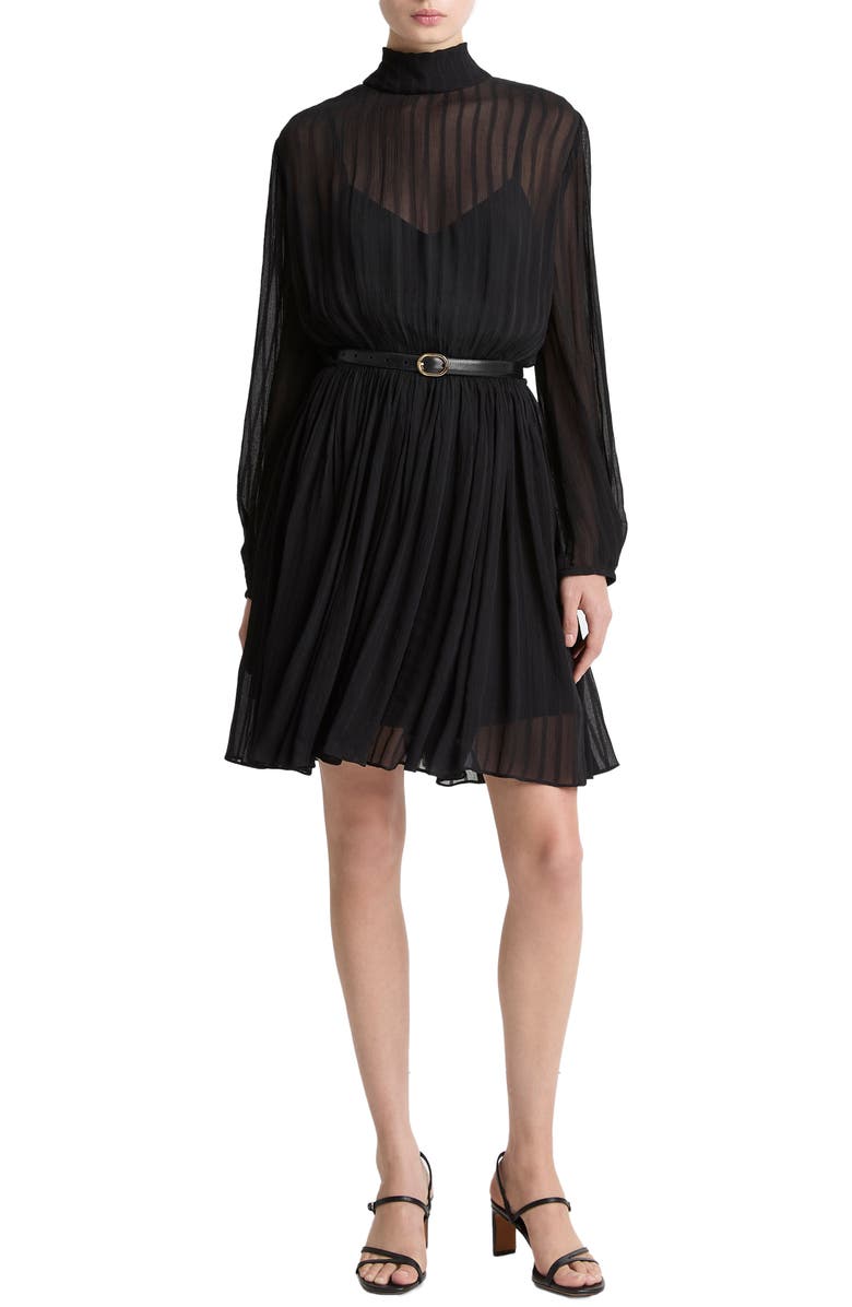 Vince Stripe Long Sleeve Chiffon Dress, Main, color, Black