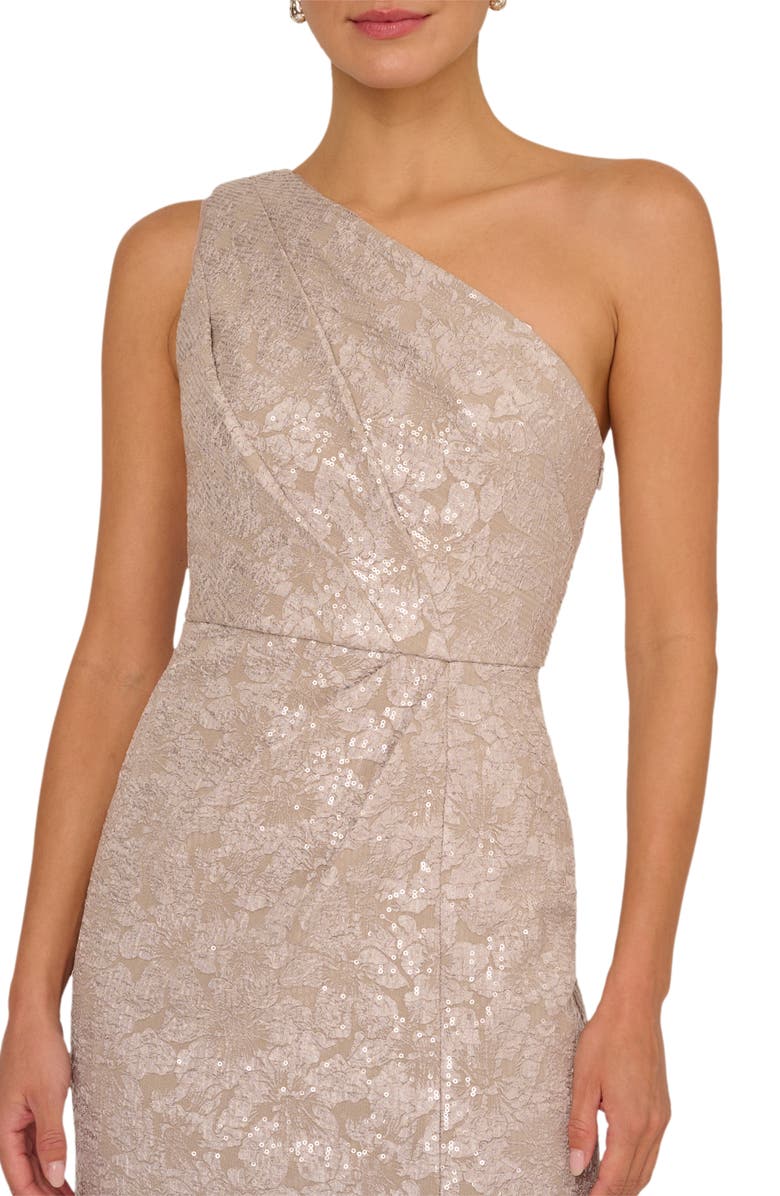 Adrianna Papell One Shoulder Sequin Jacquard Gown, Alternate, color, Marble