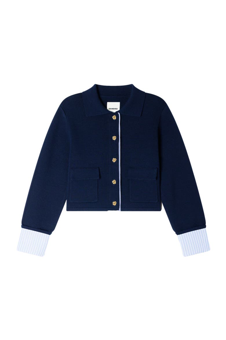 Wool polo cardigan, Alternate, color, Navy blue