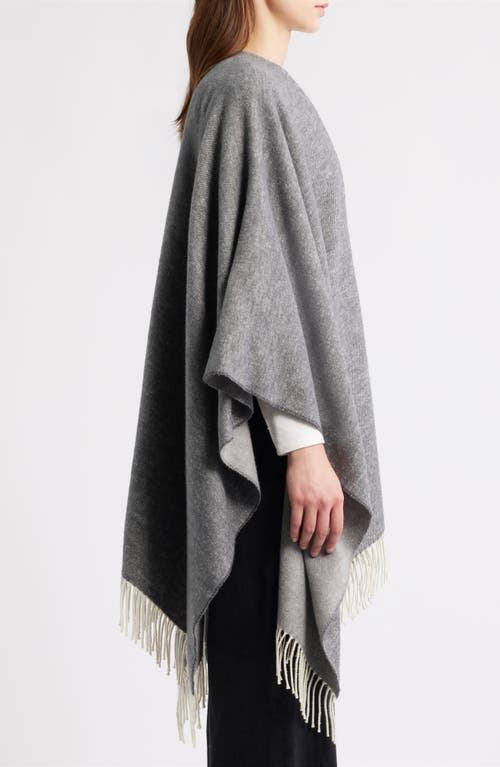 Eileen Fisher Fringe Trim Cotton Wool & Cashmere Poncho In Gray