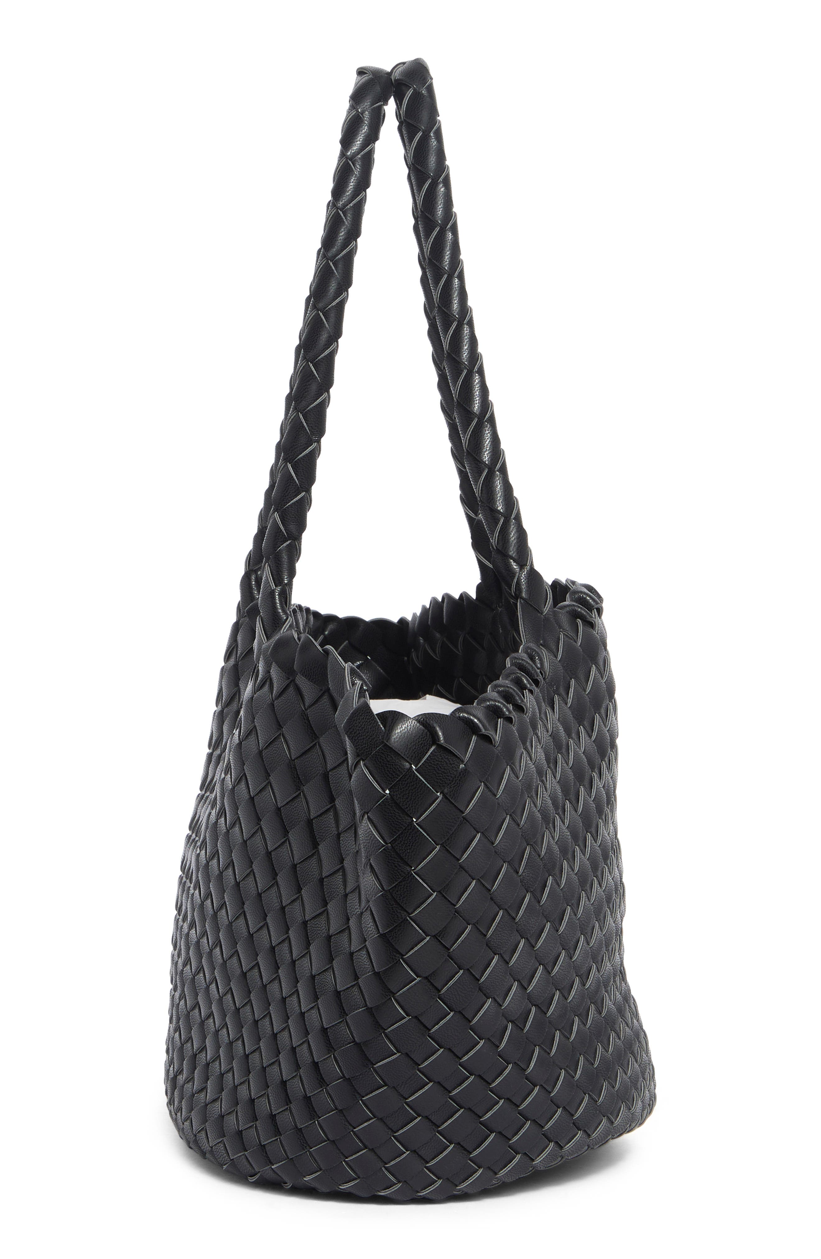 URBAN EXPRESSIONS HANDBAGS Woven Faux Leather Tote Bag, Alternate, color, Black