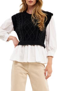 English Factory Mixed Media Cable Sweater