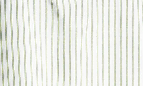 Max Studio Grid Print Roll Sleeve Popover Shirt In Off White Green Alt Stripe