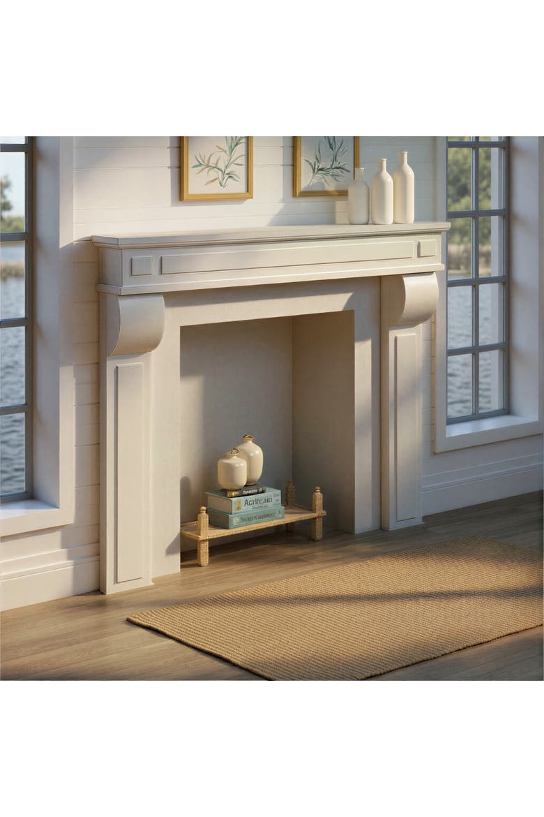 Lodge Decorative Fireplace Mantel, Flat Paintable White, Alternate, color, White