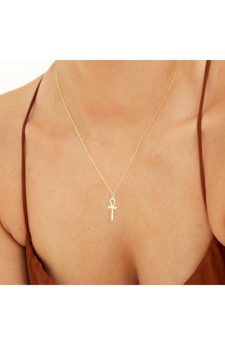 Spero London Sterling Silver Egyptian Ankh Necklace, Alternate, color, Gold