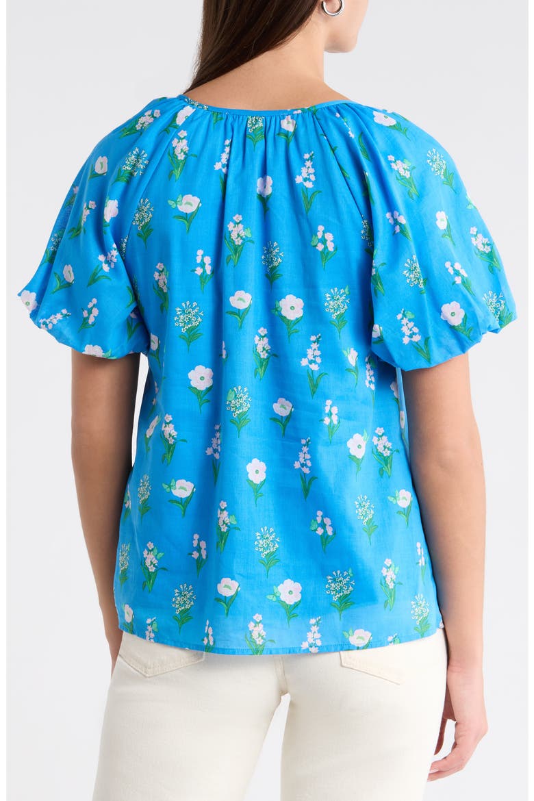 Jazleen Floral Print Puff Sleeve Top, Alternate, color, BLUE WHITE GREEN