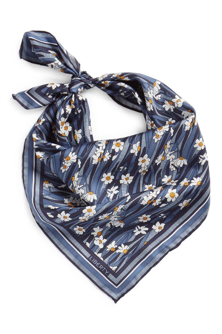 Daisy Lawn Floral Silk Scarf, Main, color, BLUE