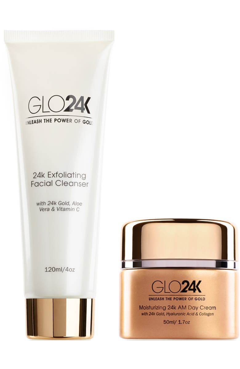 GLO24K UNLEASH THE POWER OF GOLD Exfoliating Facial Cleanser & Day Cream, Main, color, Na