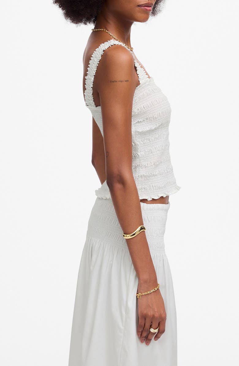 Madewell Smocked Poplin Tank Top, Alternate, color, White