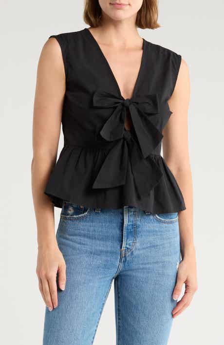 NSR Tie Front Poplin Peplum Top