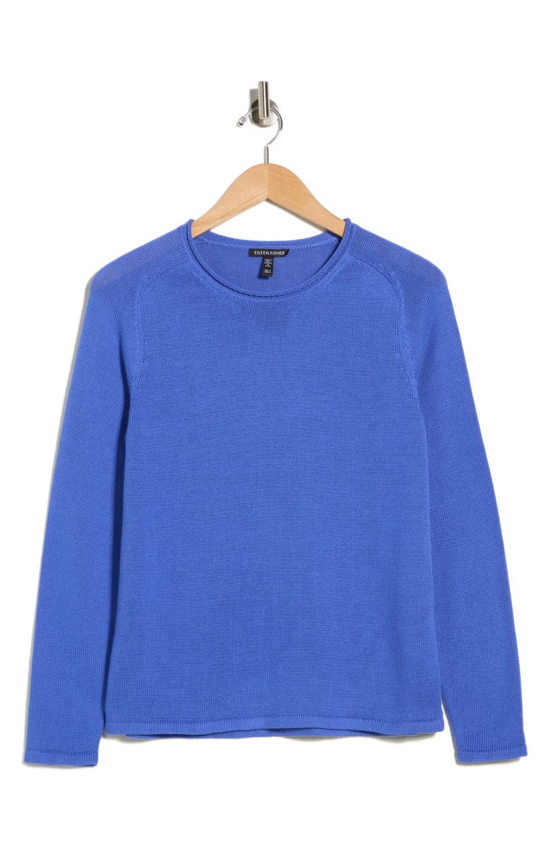 Eileen Fisher Organic Cotton & Tencel<sup>™</sup> Lyocell Crewneck Sweater, Main, color, Blue Star