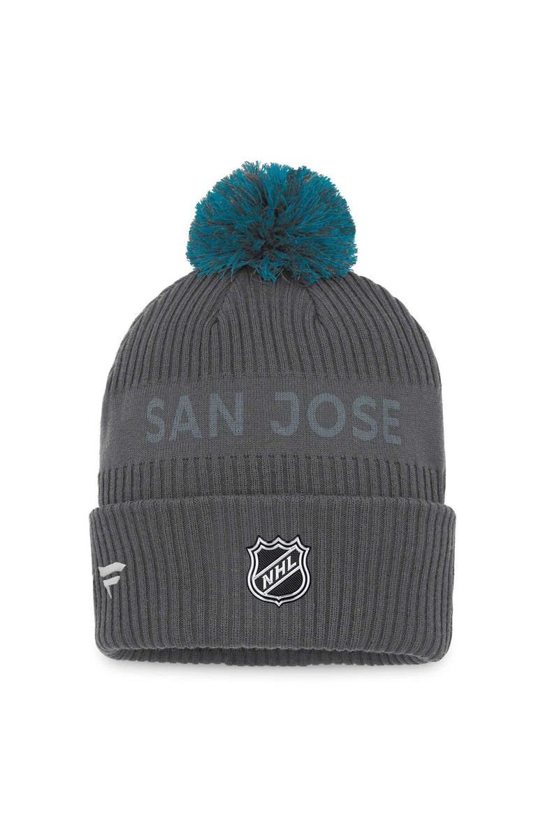 FANATICS Men's Fanatics Branded Charcoal San Jose Sharks Authentic Pro Home Ice Cuffed Knit Hat with Pom, Alternate, color, 