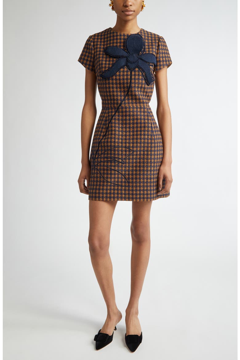 SHORT SLEEVE SMALL CHECK TWEED, Main, color, COGNAC/ NAVY