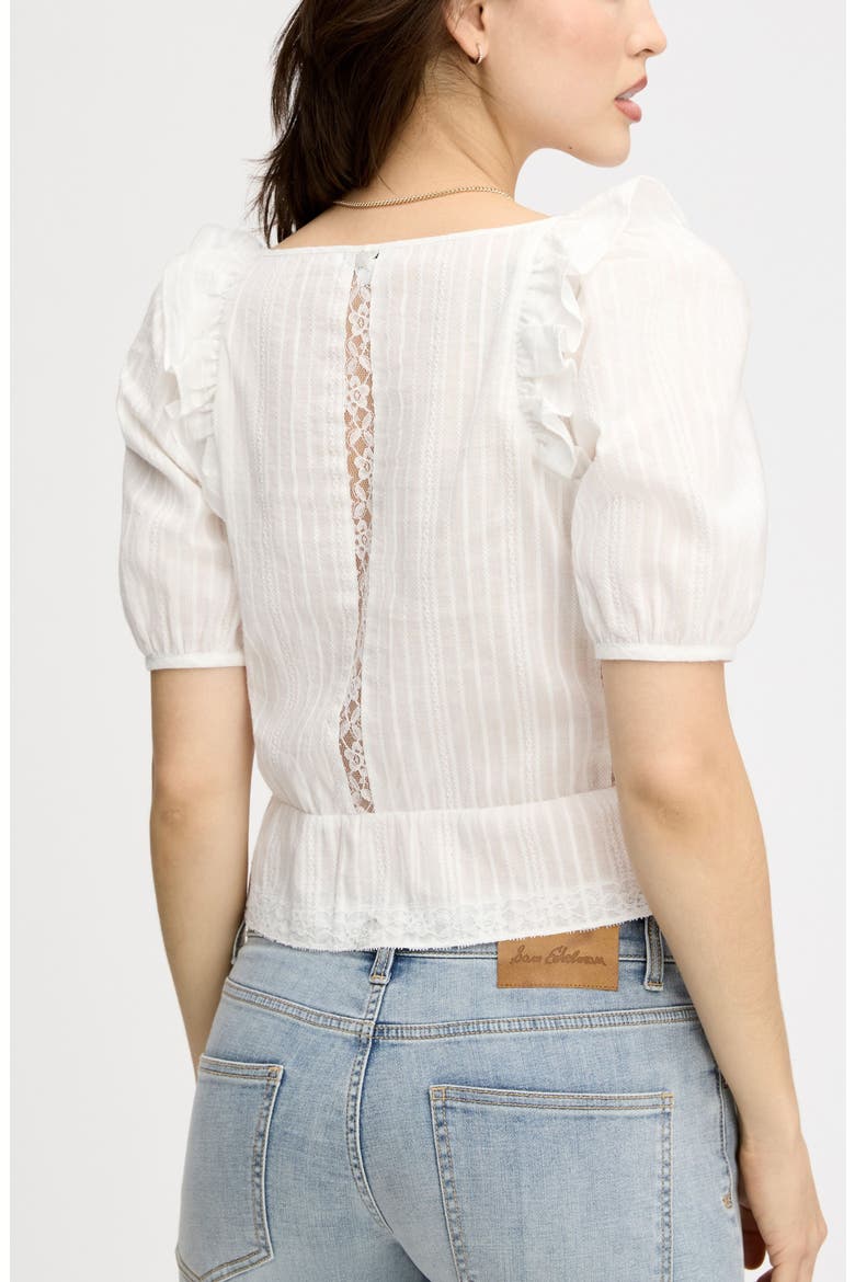 Peasant Peplum Cotton Button-Up Top, Alternate, color, BRIGHT WHITE