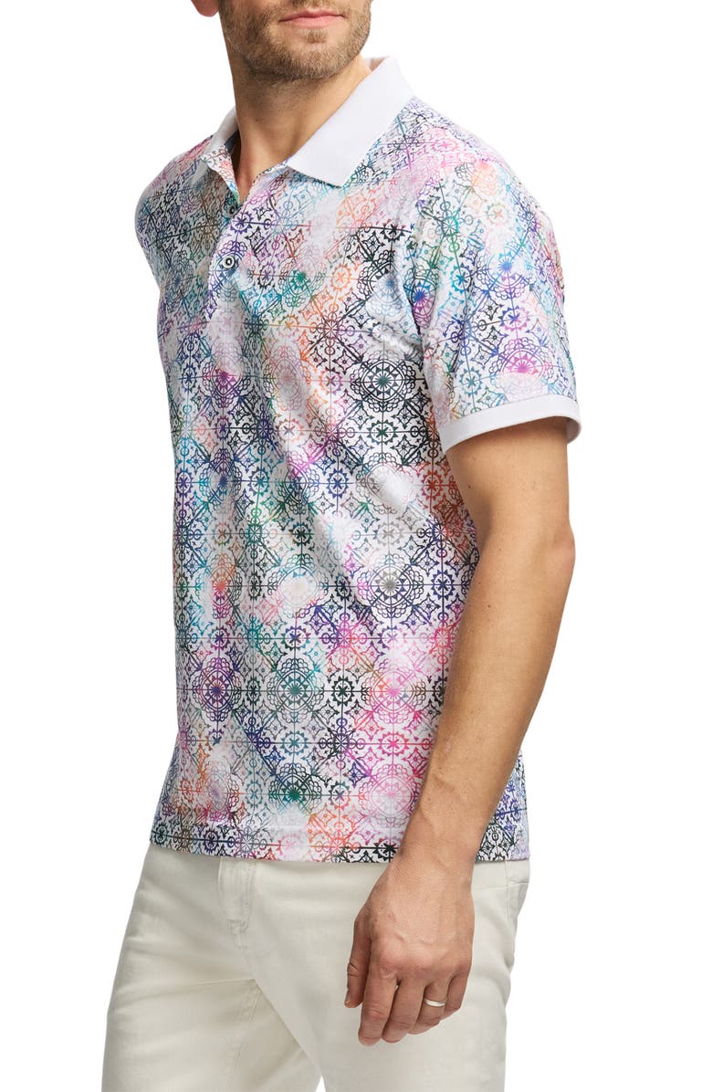 Robert Graham Gower Cotton Knit Polo, Alternate, color, Multi White