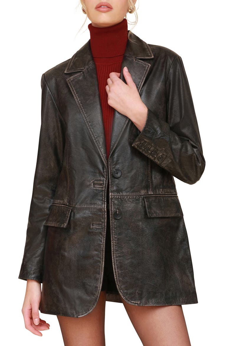 Oversize Leather Blazer, Main, color, WASHED BLACK