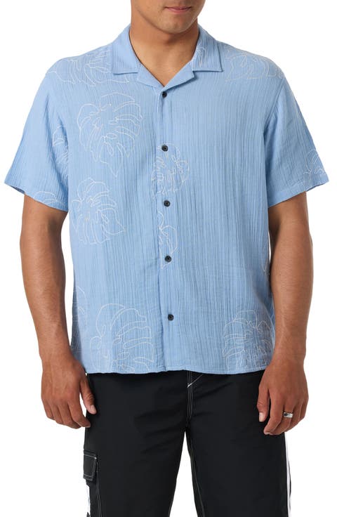 Pipeline Rodeo Monstera Embroidered Gauze Camp Shirt