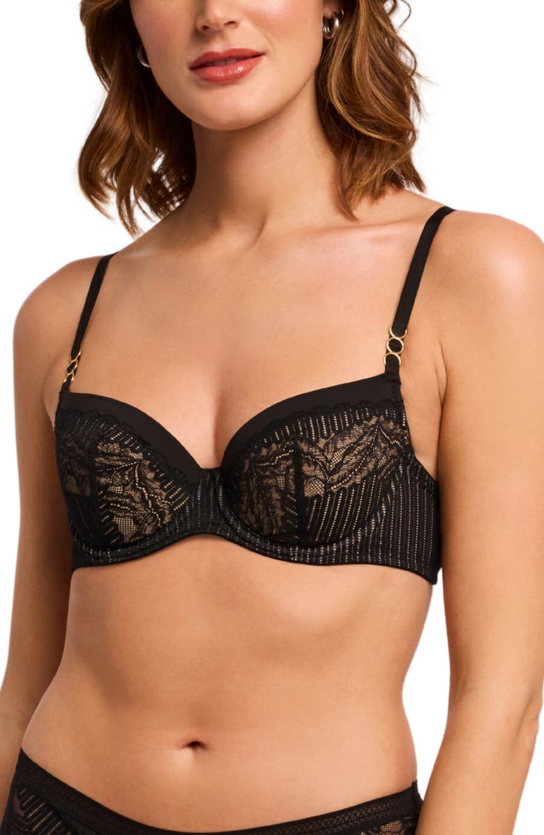 Montelle Intimates Temptation Padded Underwire Demi Bra, Alternate, color, Black/Sand