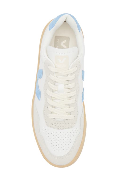 Veja Leather V-90 Sneakers In Extra-white Aqua Natural