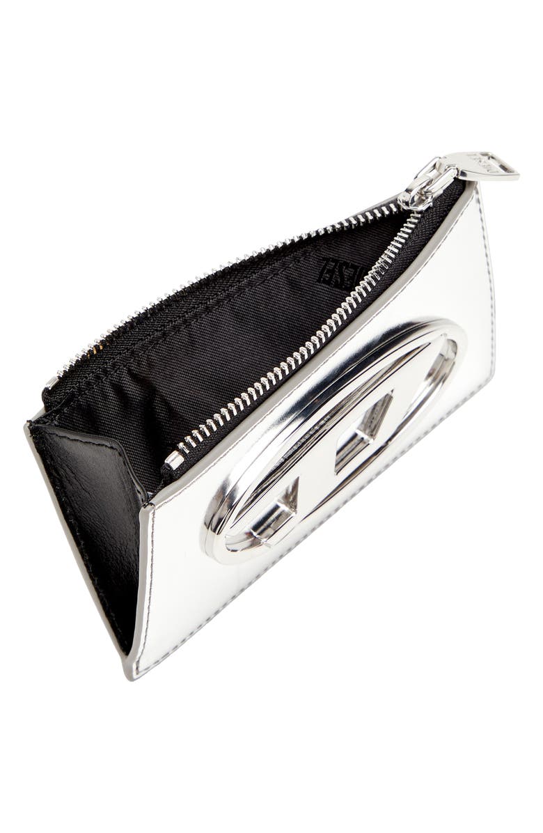 DIESEL<sup>®</sup> 1DR Metallic Leather Card Holder, Alternate, color, Silver