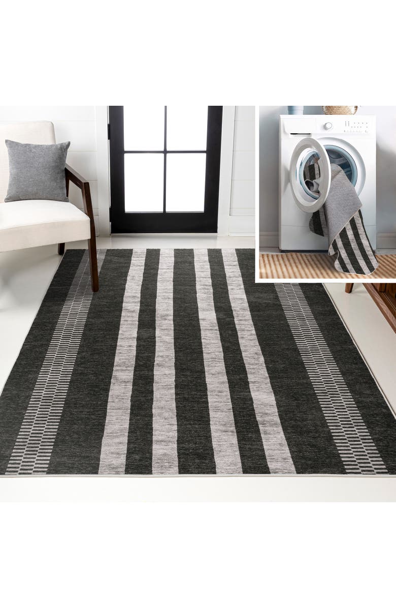 JONATHAN Y Vichy Geometric Striped Machine-Washable Area Rug, Main, color, Black/Ivory