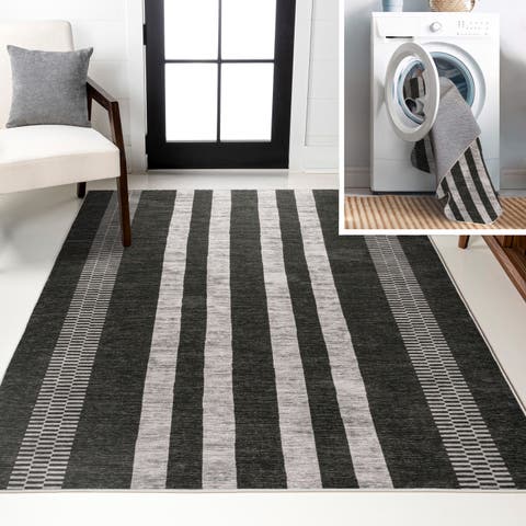 Vichy Geometric Striped Machine-Washable Area Rug