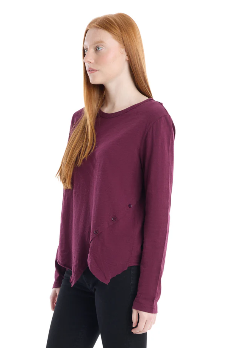 Long Sleeve Tee With Asymmetrical Hem & Button Detail, Alternate, color, Dark Fig