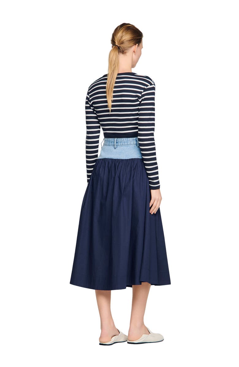 SANDRO Mixed-material maxi skirt, Alternate, color, Navy Blue