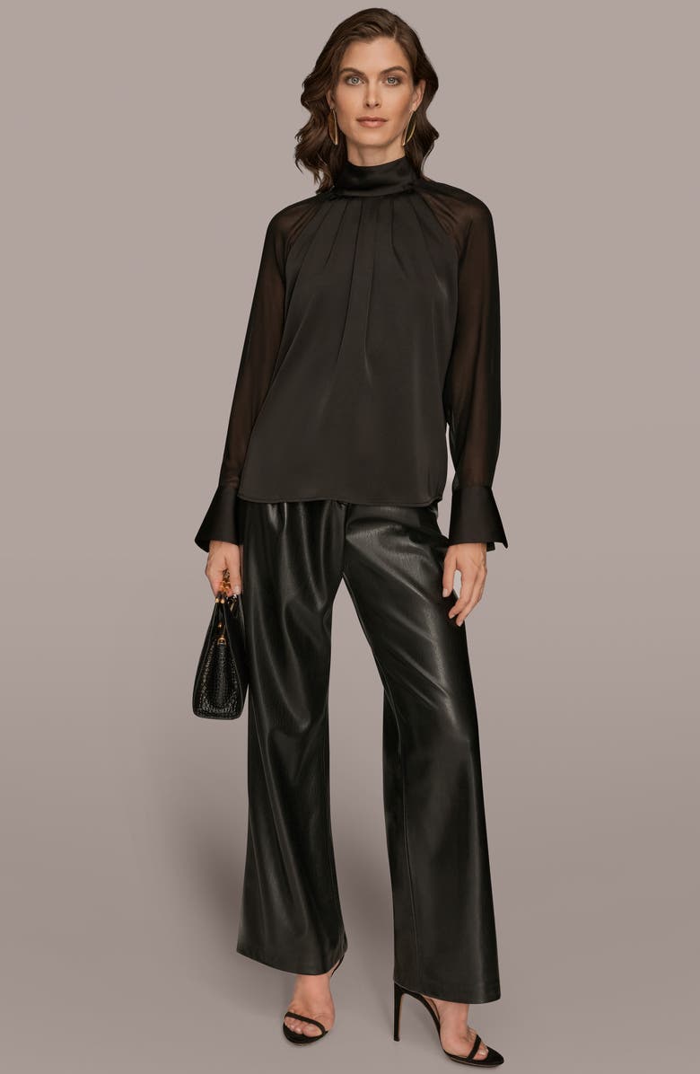 Donna Karan New York Pleated Sheer Sleeve Top, Alternate, color, Black