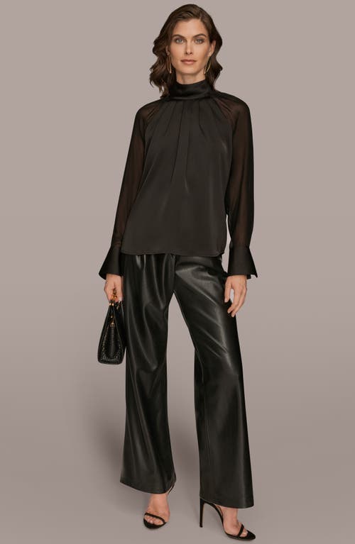 Donna Karan New York Pleated Sheer Sleeve Top In Black