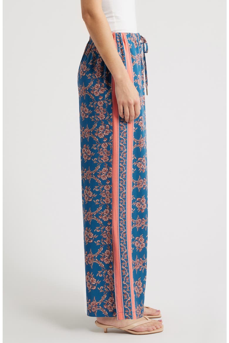 Floral Side Slit Lounge Pants, Alternate, color, CADET BLUE/ DUSTY PINK