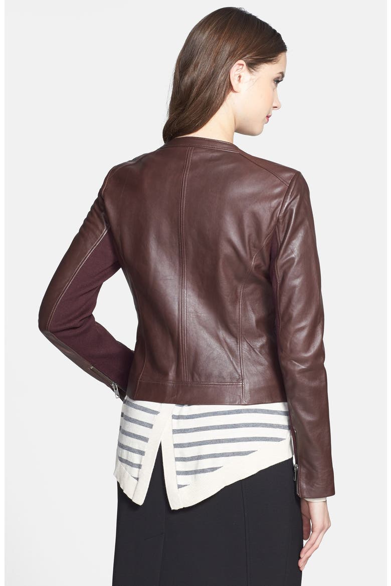 Zip Front Leather Jacket, Alternate, color, BURGUNDY DEEP
