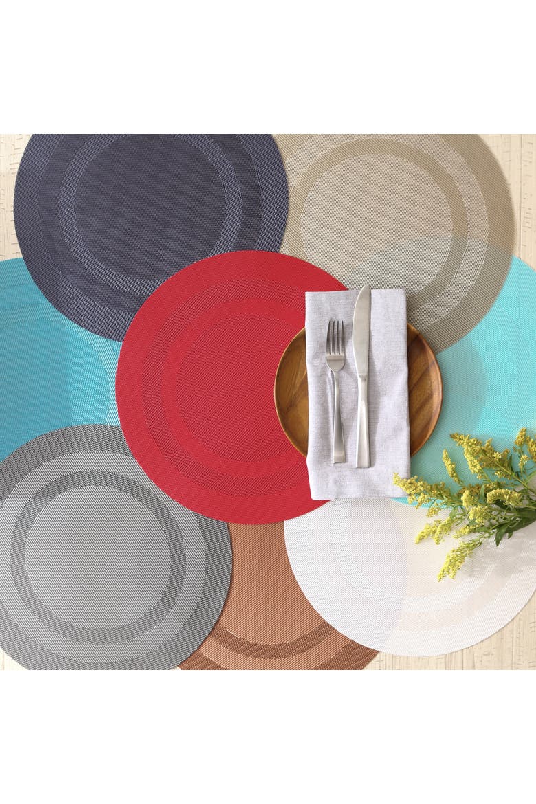 PVC Double frame Round Placemat Set/6, Alternate, color, Stonewash Blue