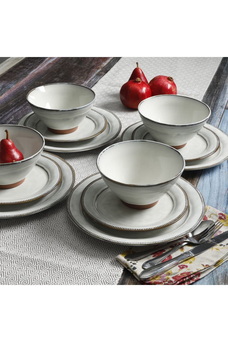 Terranea 12 Piece Stoneware Dinnerware Set , Service for 4, Alternate, color, White
