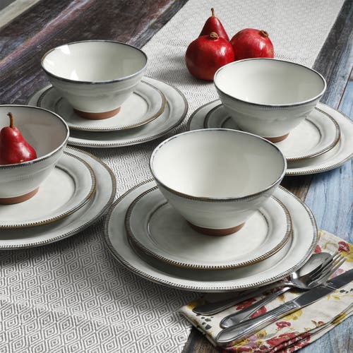 Gibson Elite Terranea 12 Piece Stoneware Dinnerware Set , Service For 4 In White