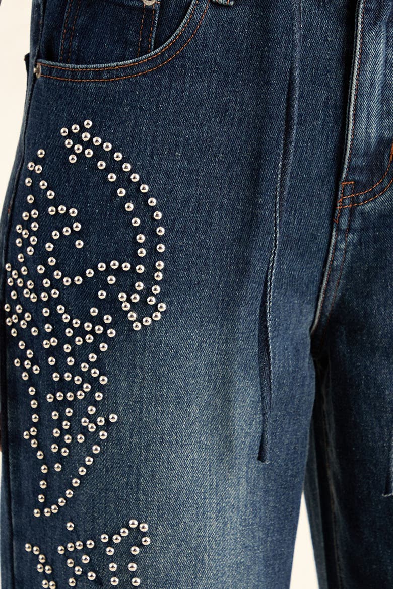 Western Baggy Studded Denim Jeans, Alternate, color, Authentic Midwash