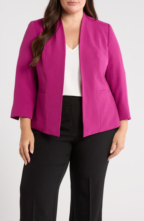 Open Front Stretch Crepe Blazer (Plus)