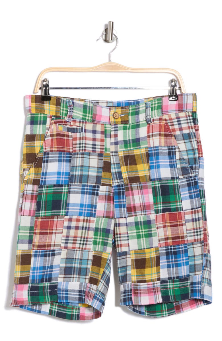 Vintage 1946 Acid Wash Patchwork Madras Plaid Shorts, Alternate, color, Light Blue