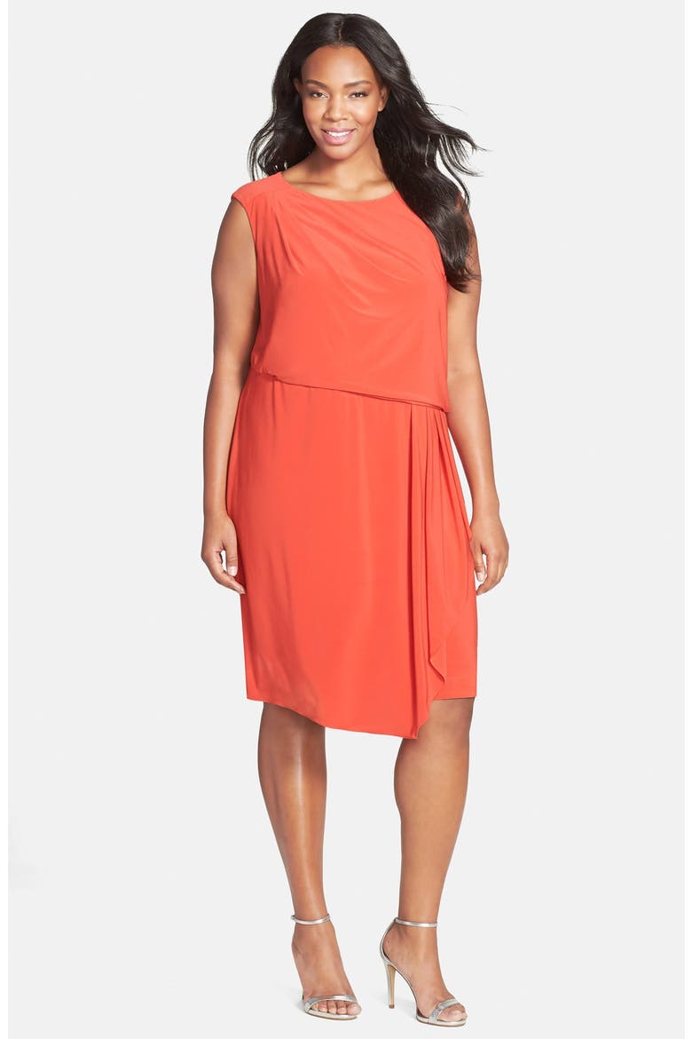 Asymmetrical Jersey Blouson Dress, Main, color, FLAME