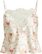 LoveShackFancy Constantina Floral Print Lace Satin Camisole