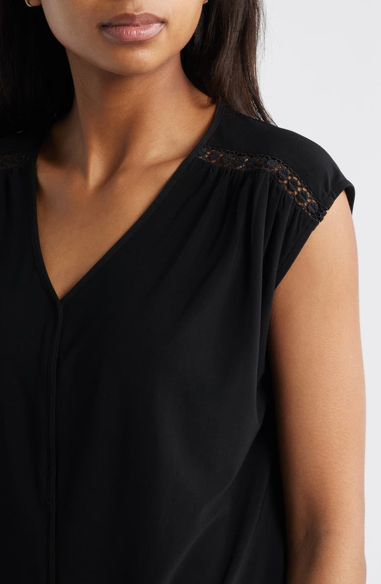 Anne Klein Lace Inset V-Neck Top, Alternate, color,