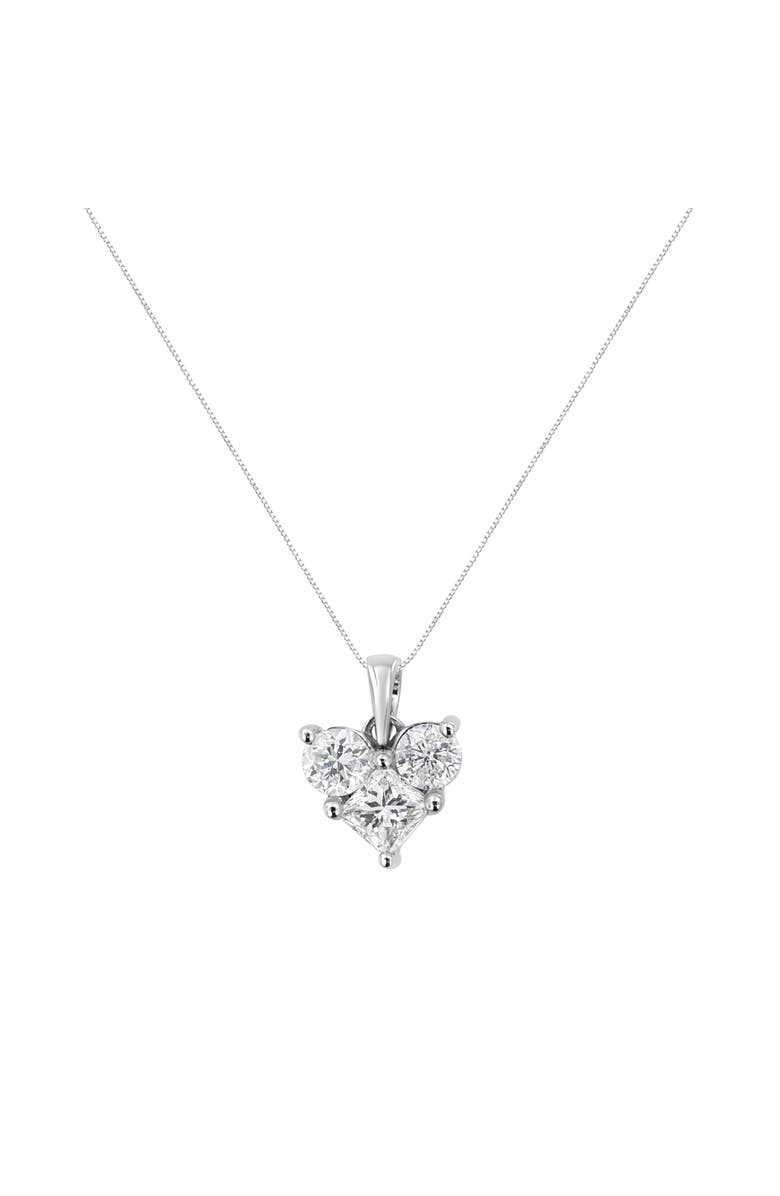 Haus of Brilliance 10K White Gold 1.0 Cttw and Princess-Cut Diamond Heart Shaped Pendant Necklace, Alternate, color, White