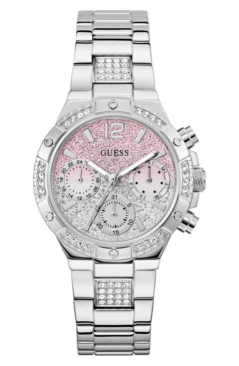 Silvertone Multifunction Bracelet Watch, 38mm