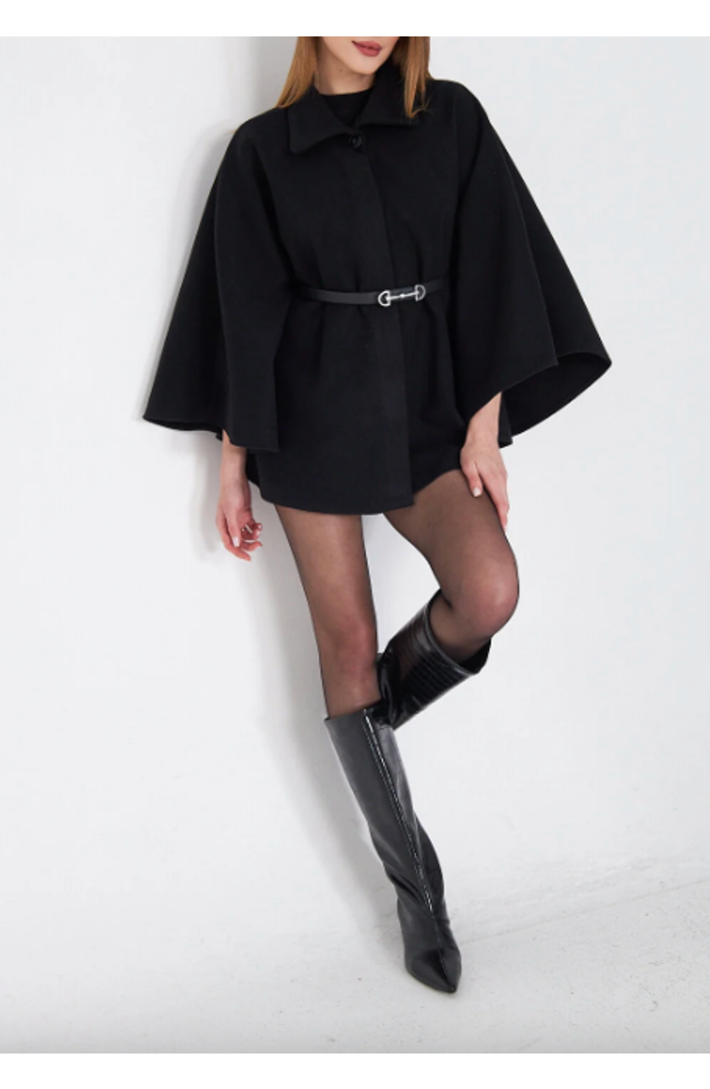 Forever & Always Shoes Belted Knit Poncho Coat, Alternate, color, Black
