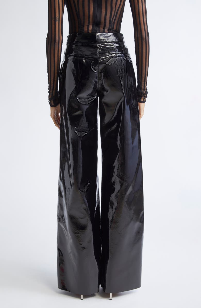 LaQuan Smith Wide Leg Patent Leather Pants, Alternate, color, Black