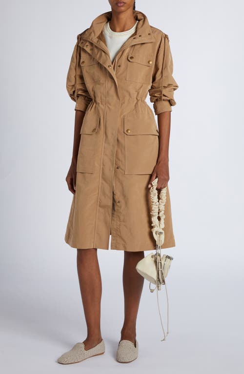 Moncler Drawstring Parka With Epaulettes And Hood In Beige