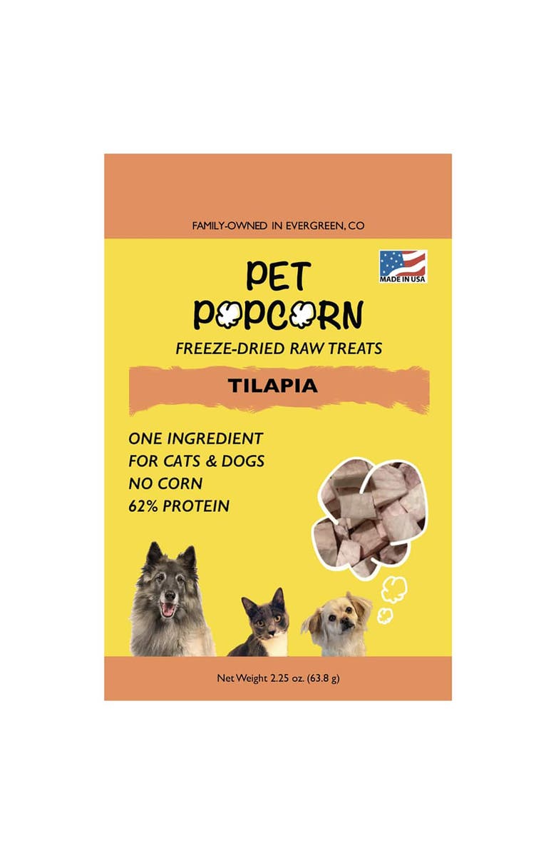 Pet Popcorn Freeze Dried Raw Treats, Tilapia, 2.5oz Bag, Dog & Cat Snacks, Main, color, 