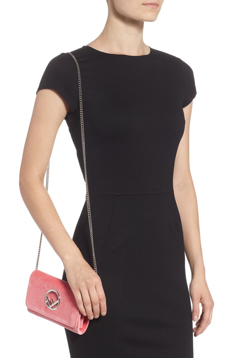 Fendi Logo Small Velvet Wallet on a Chain, Alternate, color,