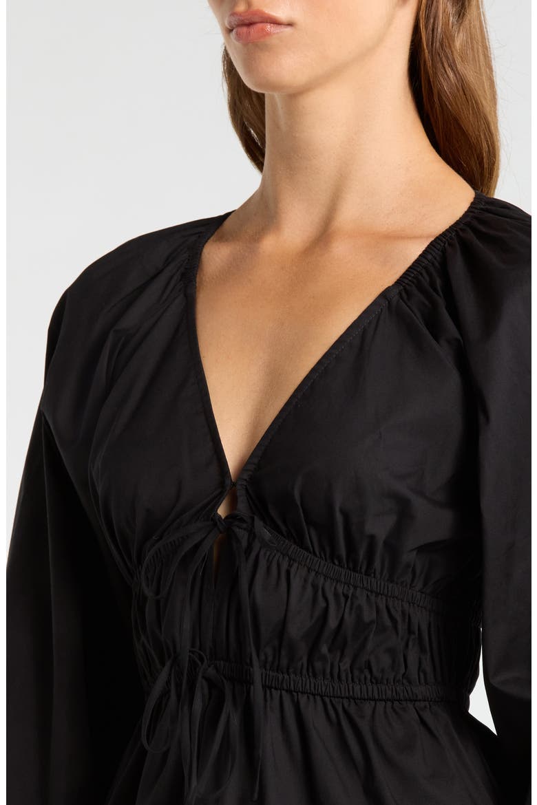 Jess Drawstring Stretch Cotton Poplin Top, Alternate, color, BLACK